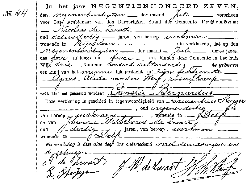 19070729 geb akte 44 Cornelis B zv N d Zwart - AA vd Werf